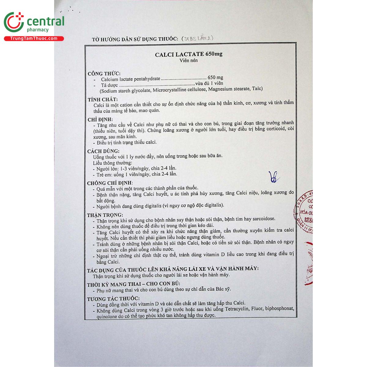 calci lactate 650mg mekophar 7 D1137