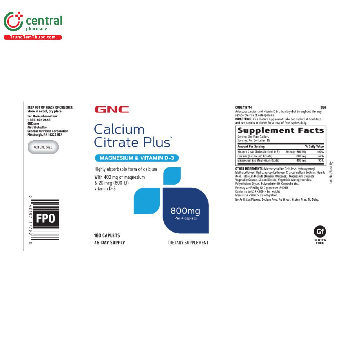 calcium citrate plus with magnesium vitamin d 3 gnc 4 V8622
