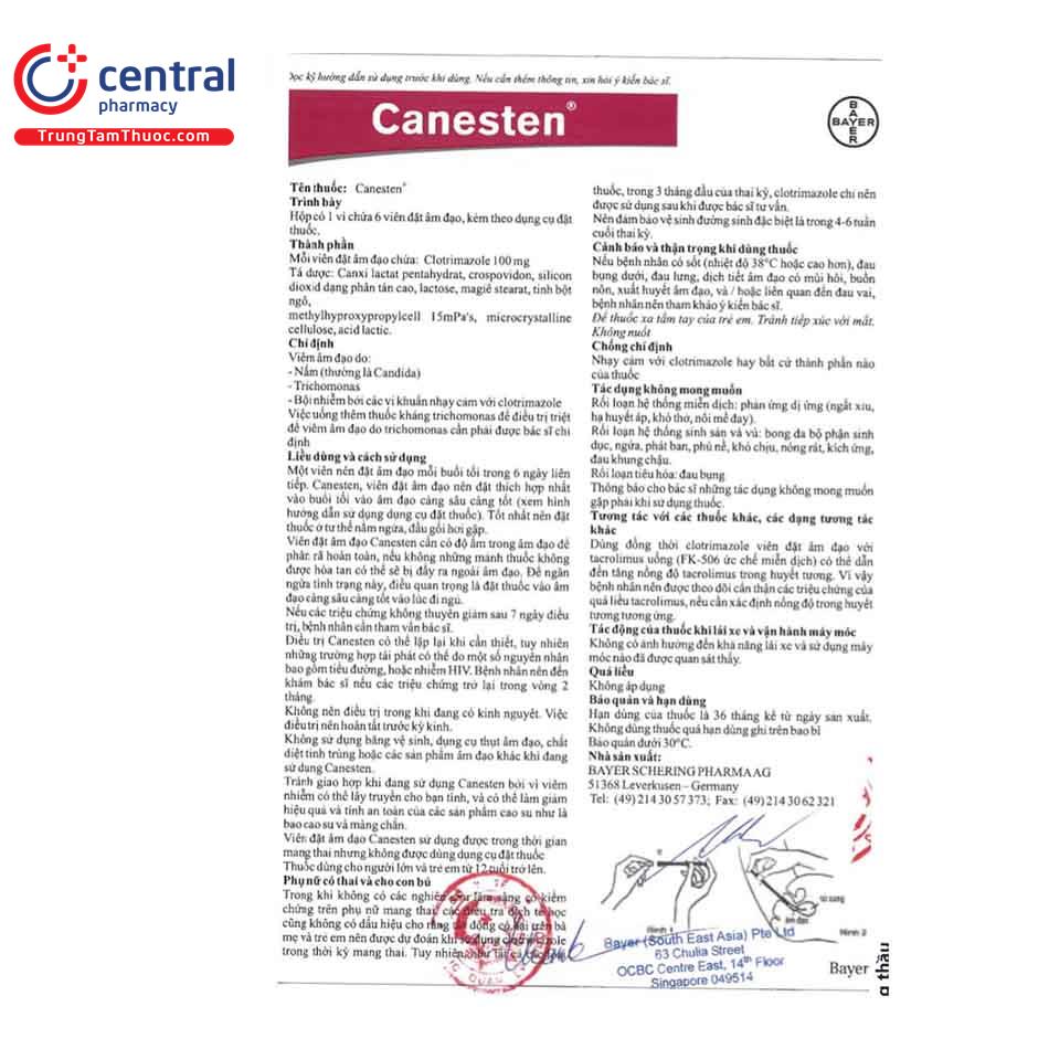 canesten 100mg 6 days therapy 11 J3202