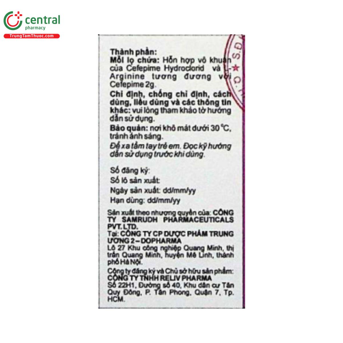 cefepime 2g reliv 2 O5864 cefepime 2g reliv 2 O5864