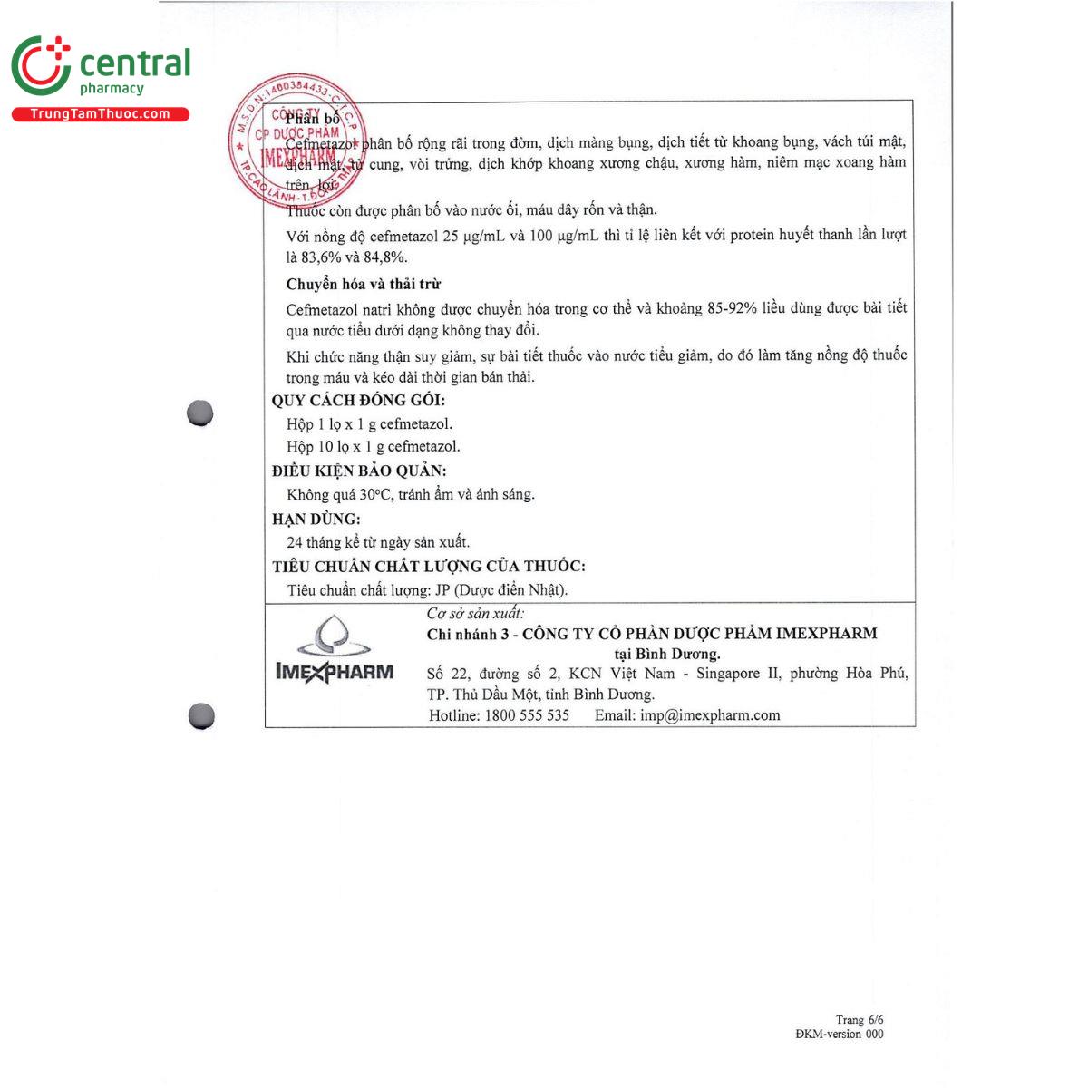 cefmetazol 1g imexpharm 9 B0341