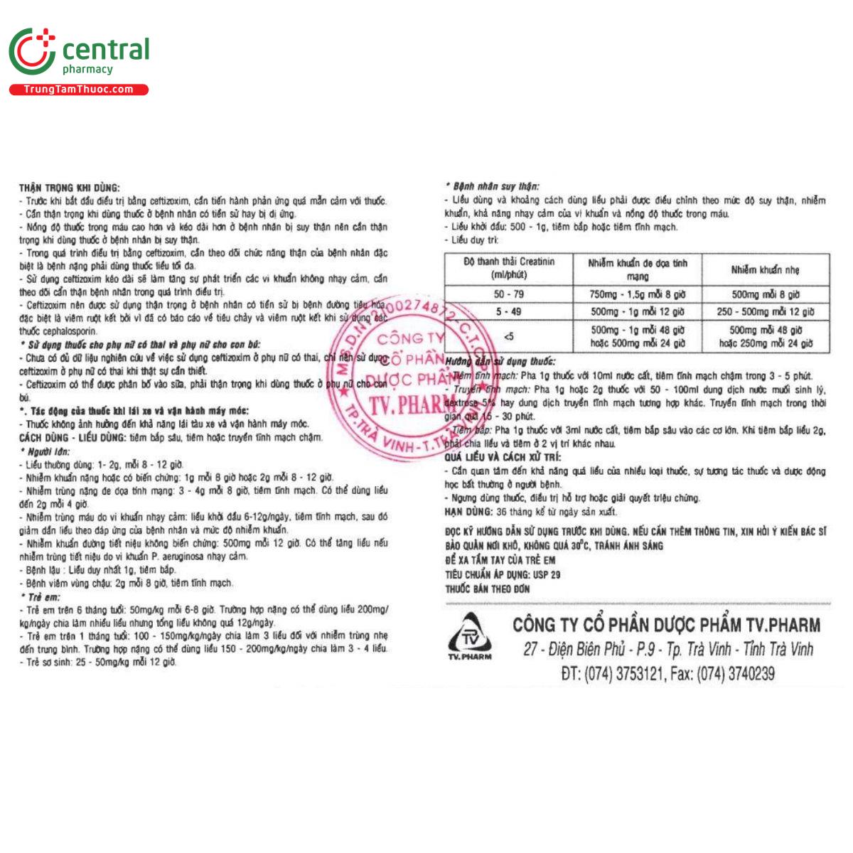 ceftizoxim 1g tv pharm 9 B0676