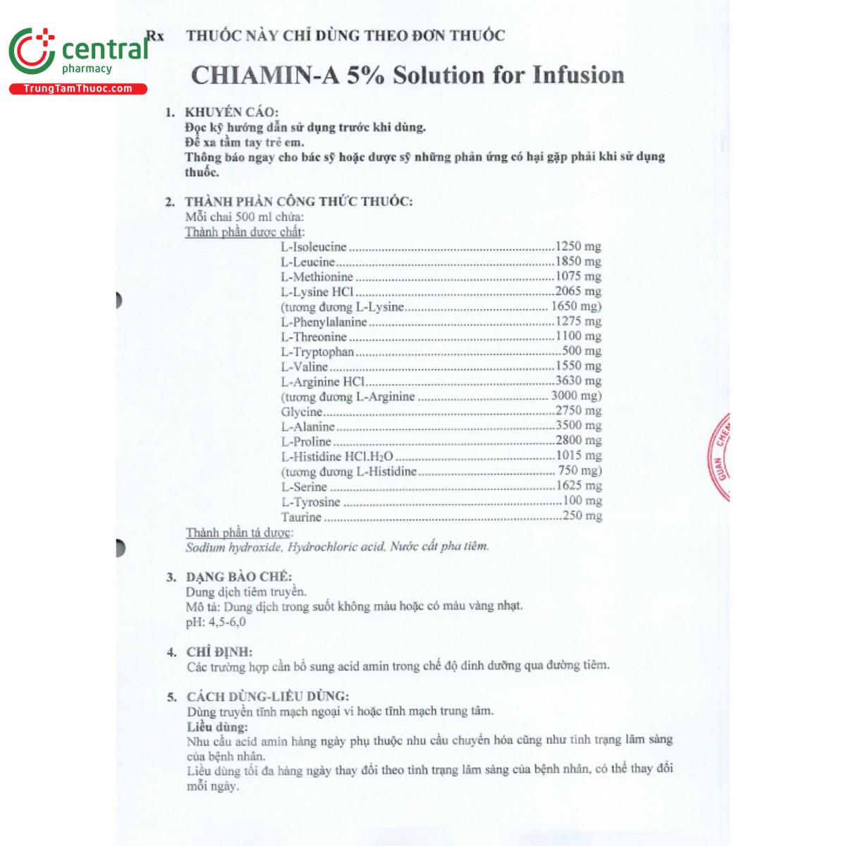 chiamin a 5 solution for infusion 3 V8461 chiamin a 5 solution for infusion 3 V8461