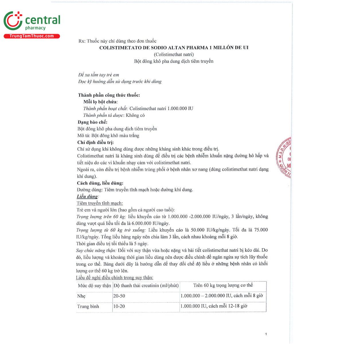 colistimetato de sodio altan pharma 1 millon de ui 5 R7222