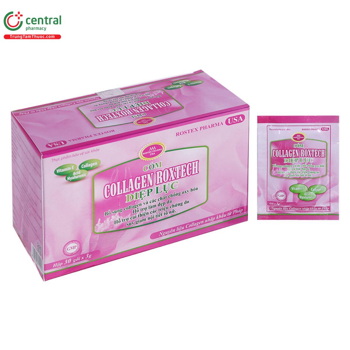 Thuốc Cốm Collagen Roxtech Diệp Lục làm đẹp da, cân bằng nội tiết tố