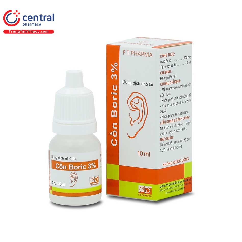 Thuốc nhỏ tai Cồn Boric 3 F.T.Pharma (Dược 3/2) điều trị nhanh nấm tai