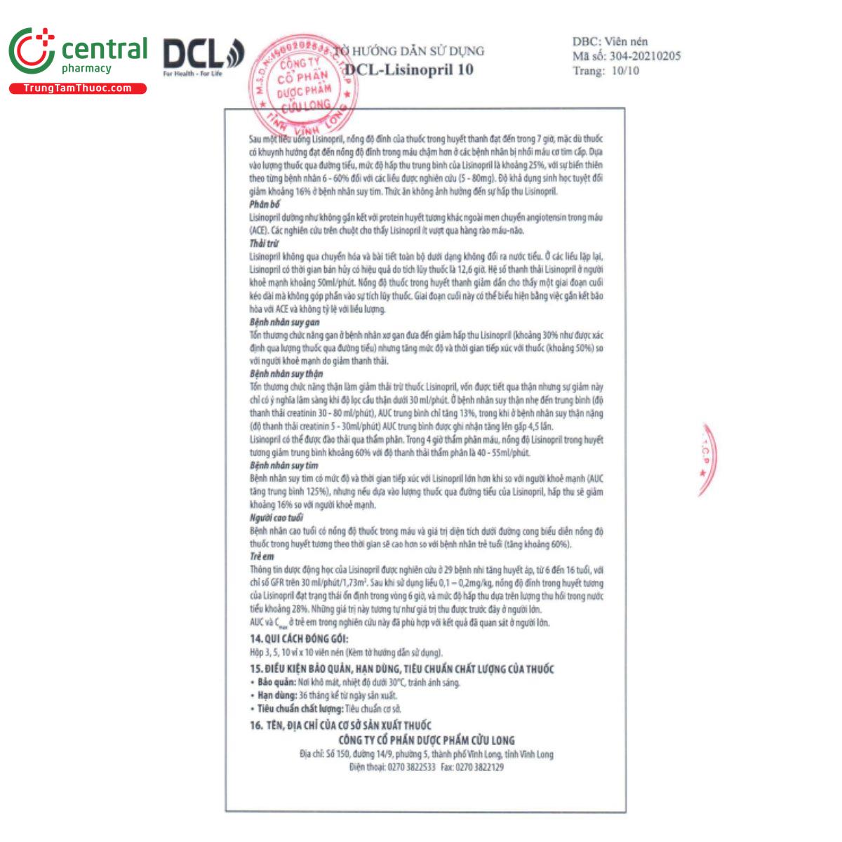 dcl lisinopril 10mg 12 L4038 dcl lisinopril 10mg 12 L4038
