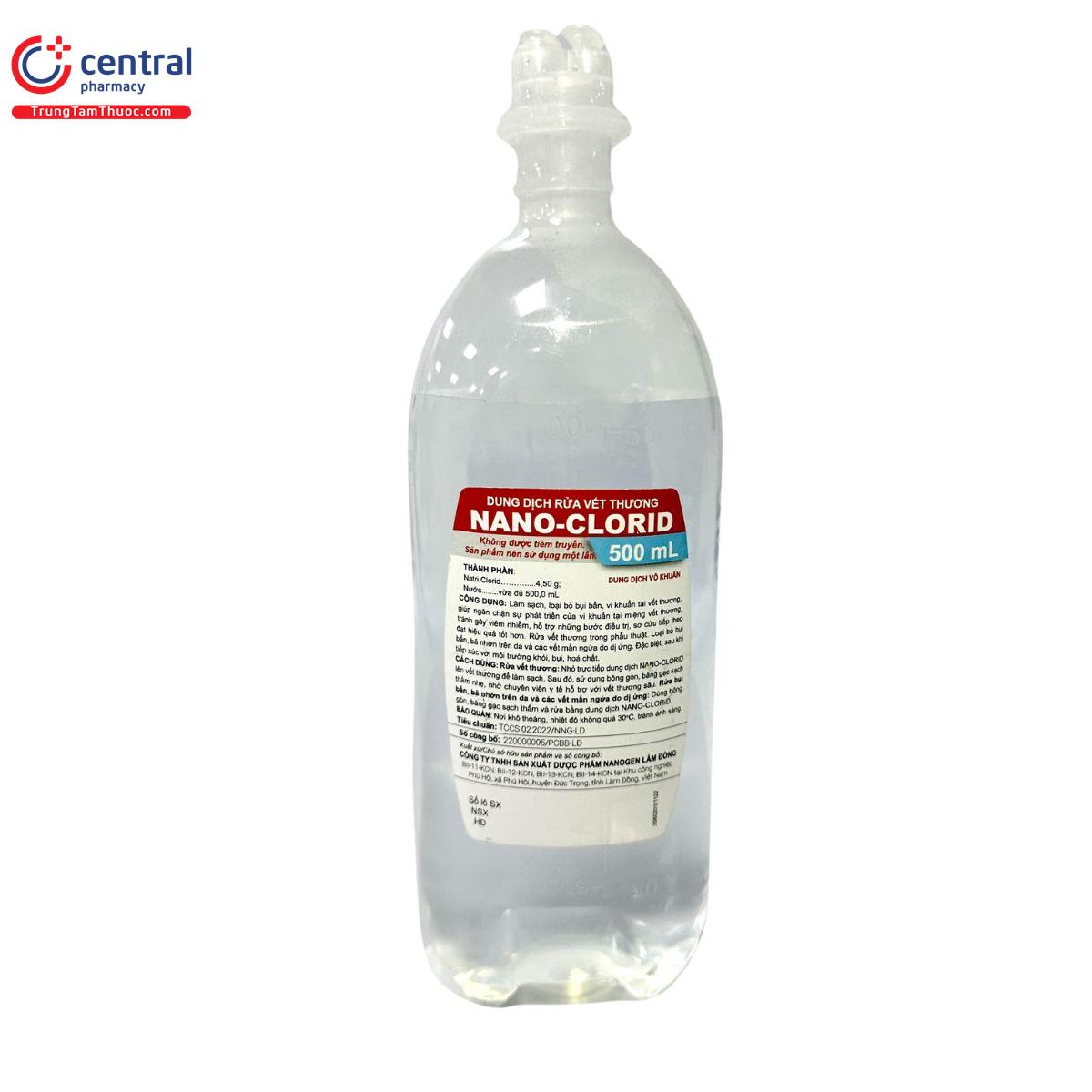 Dung dịch rửa vết thương NANO-CLORID 500ml Nanogen