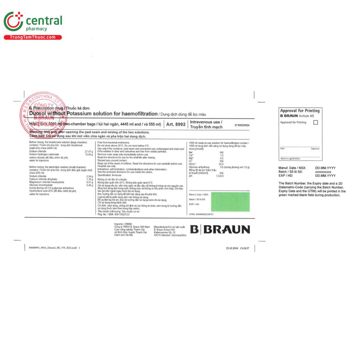 duosol without potassium solution for haemofiltration 1000ml 1 G2373 duosol without potassium solution for haemofiltration 1000ml 1 G2373