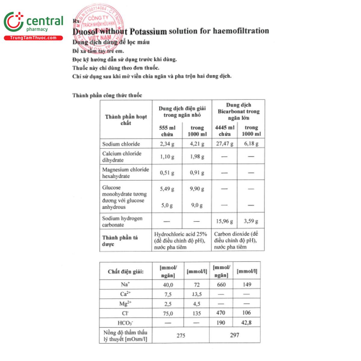 duosol without potassium solution for haemofiltration 1000ml 2 M4512 duosol without potassium solution for haemofiltration 1000ml 2 M4512