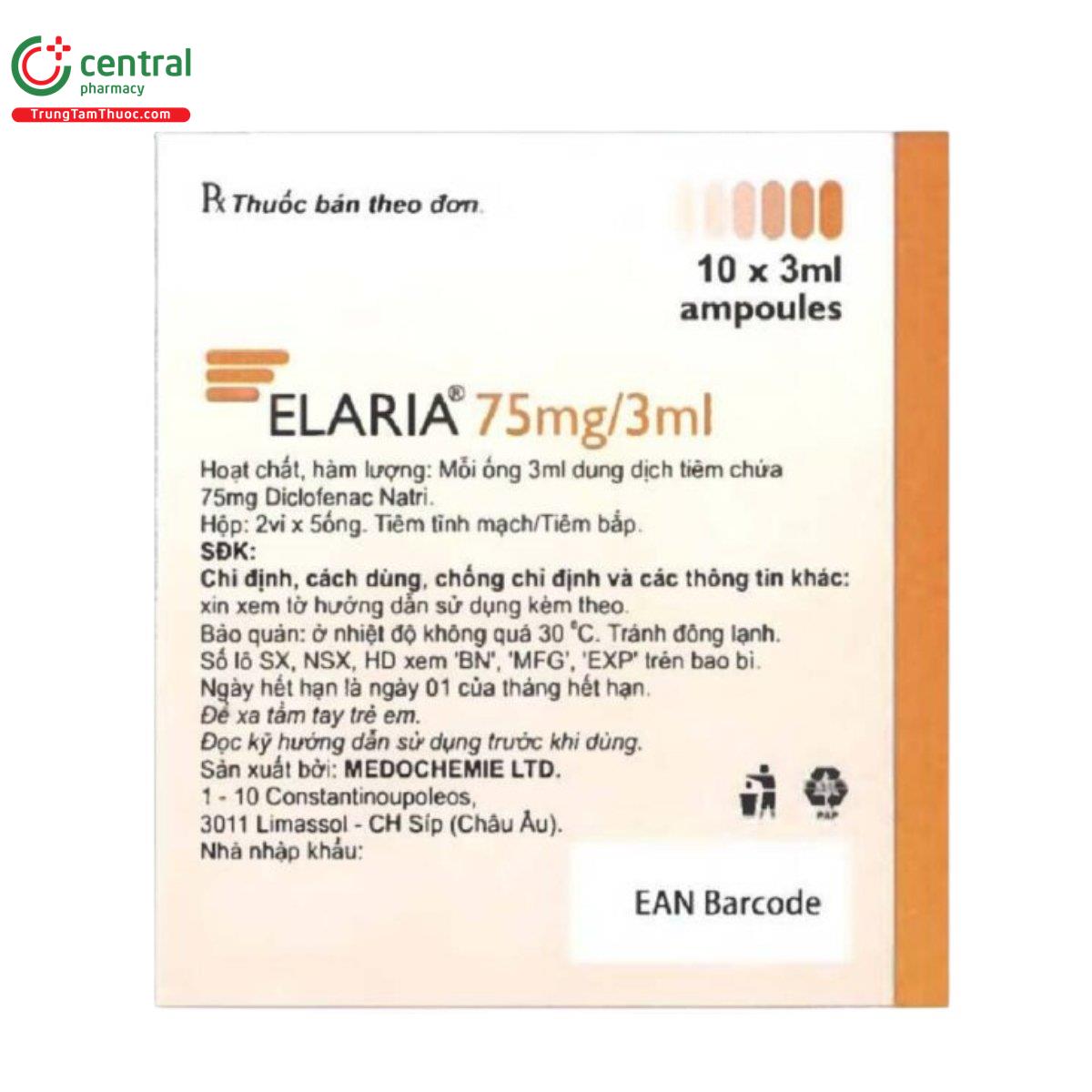 Thuốc Elaria 75mg/3ml giảm đau, kháng viêm do viêm khớp dạng thấp