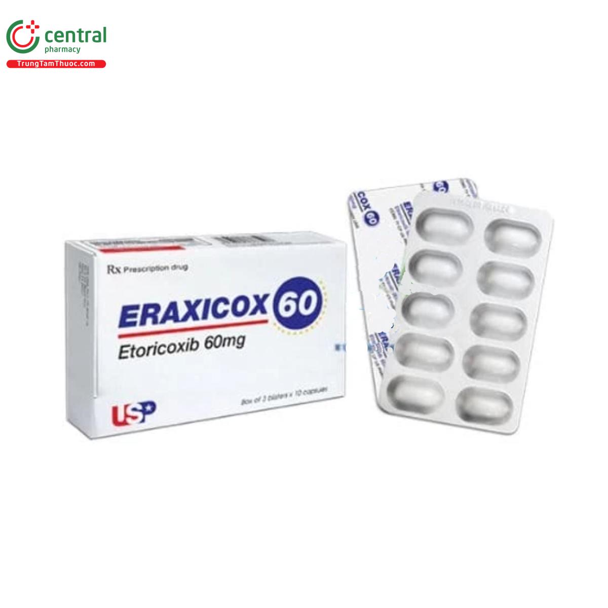 ERAXICOX 60 HỘP THUỐC MÀU XANH DƯƠNG CÓ TEM NHÃN DƯỢC PHẨM