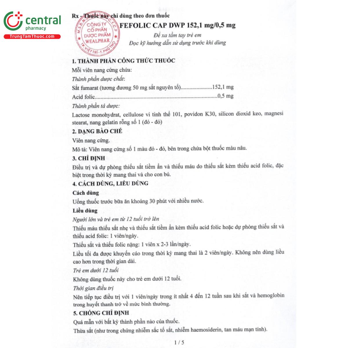 fefolic cap dwp 1521mg 05mg 5 O5586 fefolic cap dwp 1521mg 05mg 5 O5586