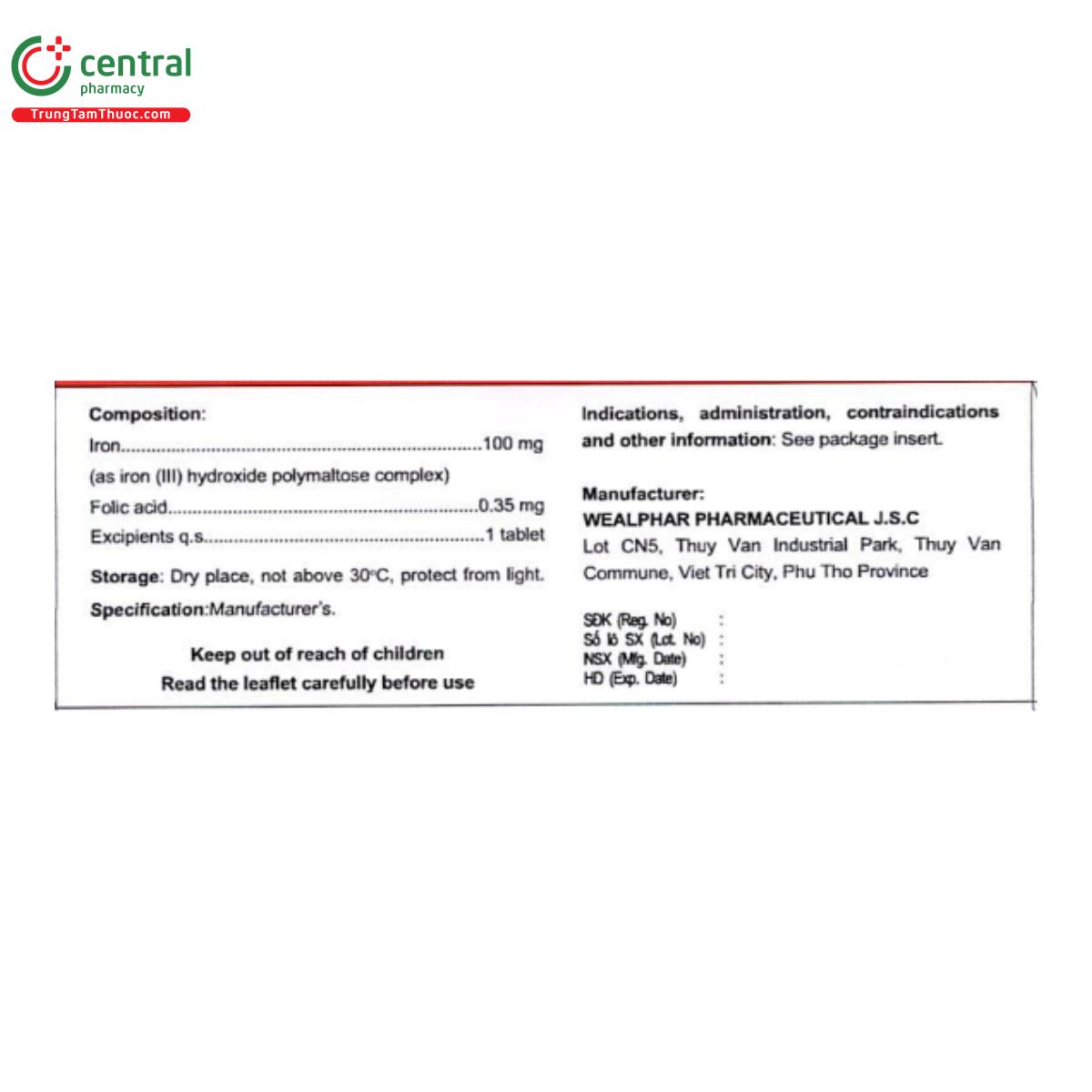 fefolic dwp 100mg 350mcg 2 O6274