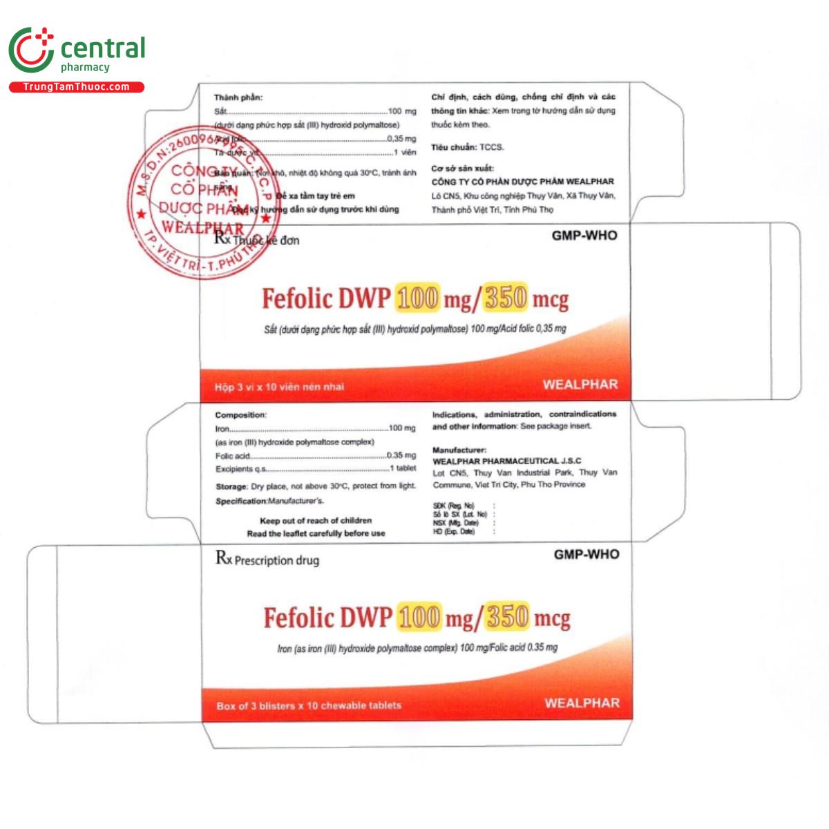 fefolic dwp 100mg 350mcg 4 F2076