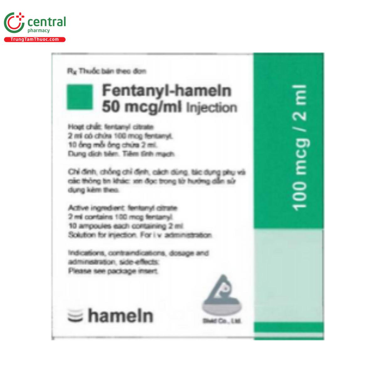 Thuốc Fentanyl-Hameln 50mcg/ml Injection (ống 2ml) - giảm đau nặng