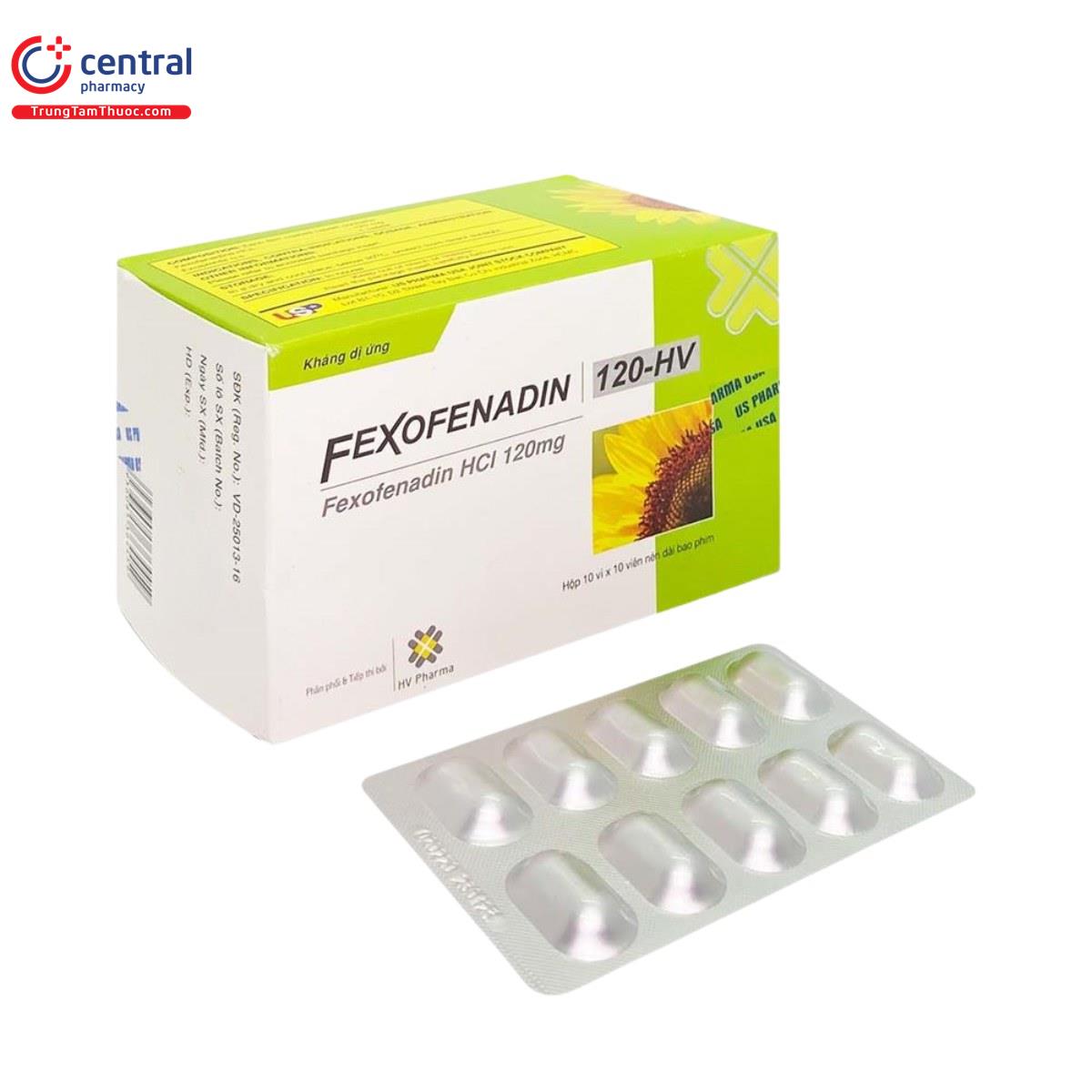 Thuốc Fexofenadin 120-HV - Kháng histamin thế hệ 3 không gây buồn ngủ