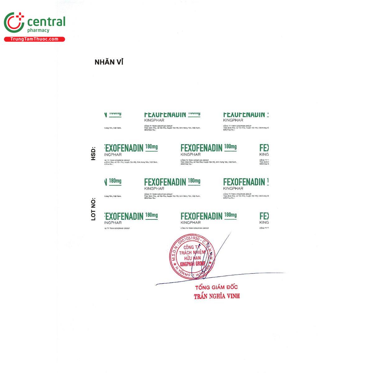 fexofenadine 180 mg kingphar 3 G2838