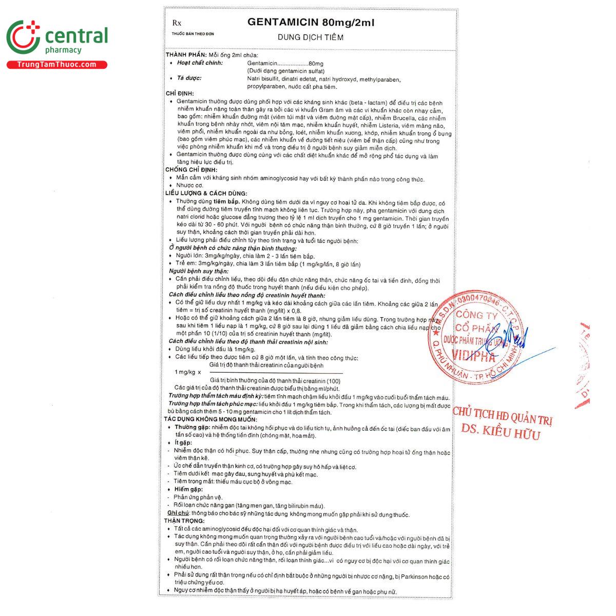 gentamicin 80mg 2ml vidipha 3 F2216