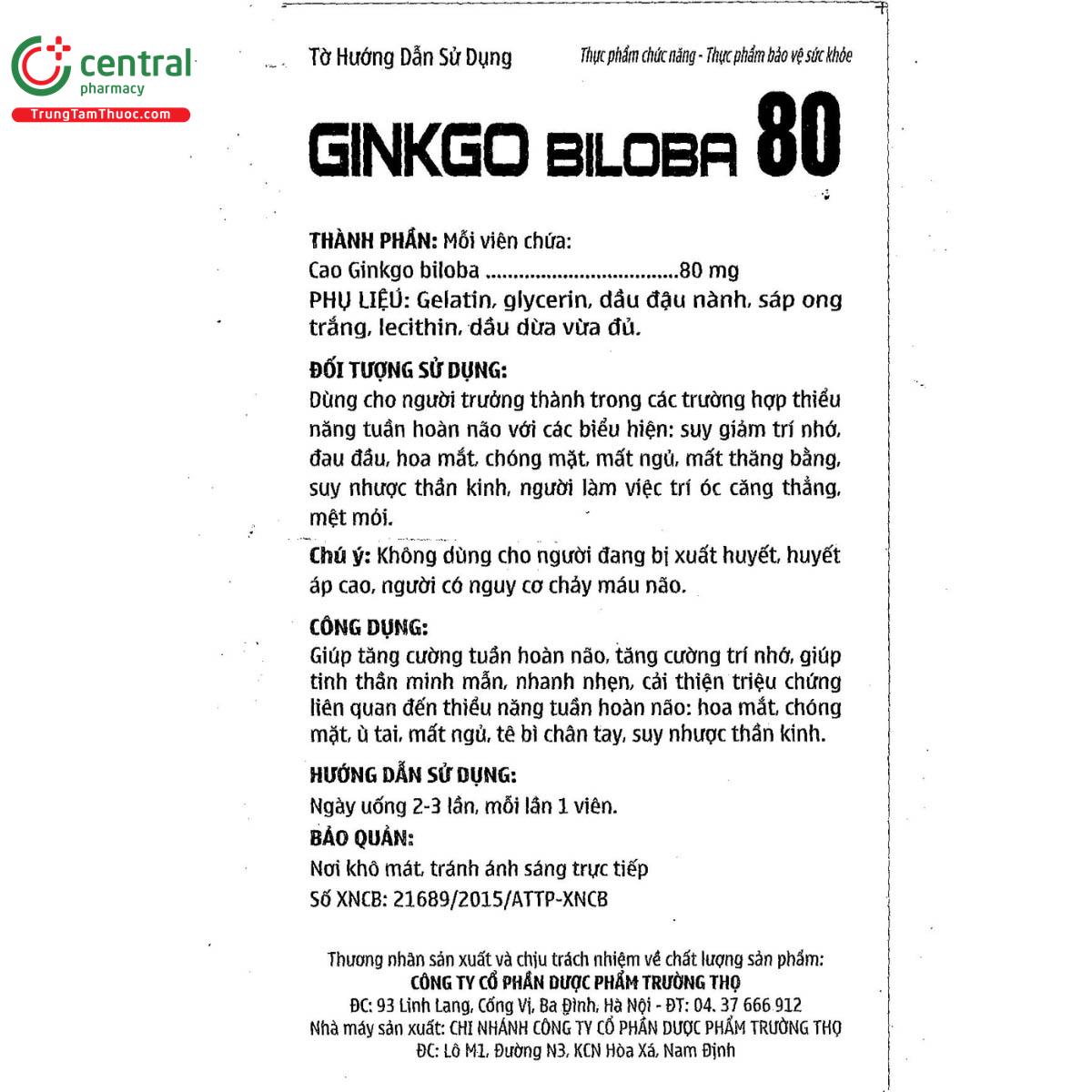 Ginkgo Biloba 80 Trường Thọ