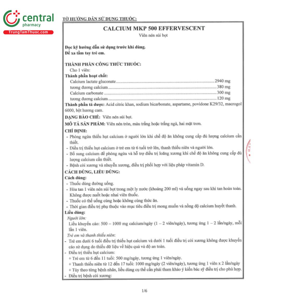 hdsd calcium mkp 500 effervescent 1 L4777