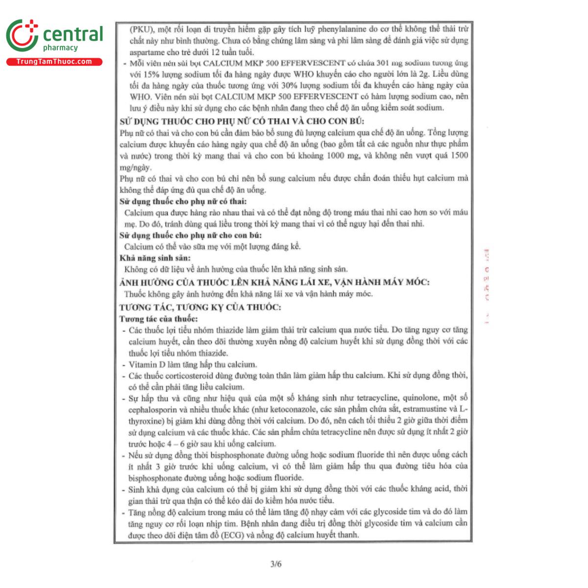 hdsd calcium mkp 500 effervescent 3 G2227
