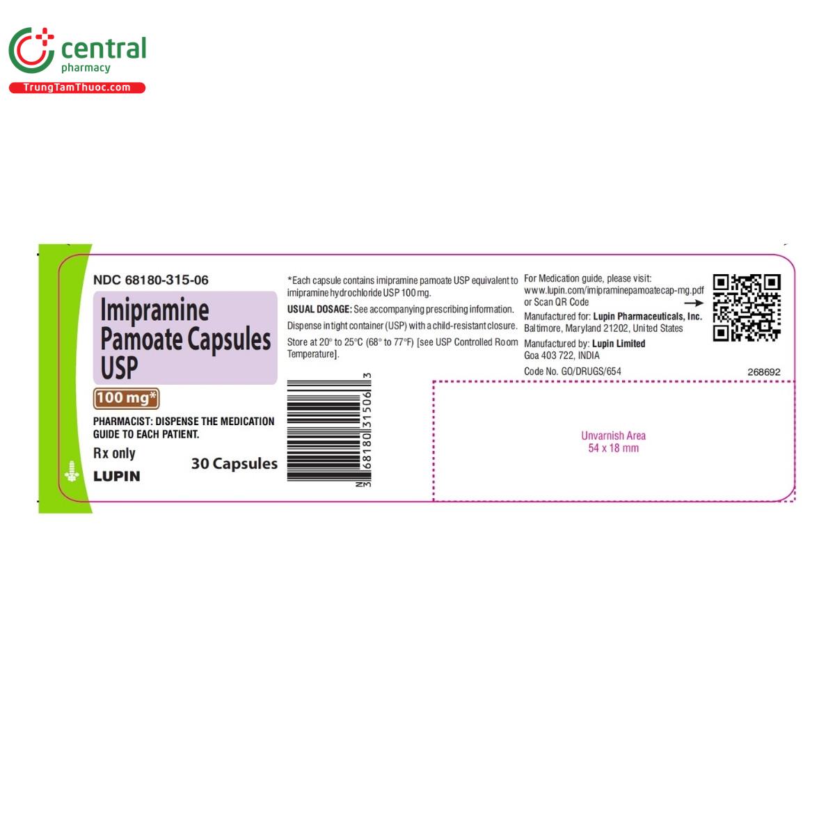 imipramine pamoate 100mg 4 H3461