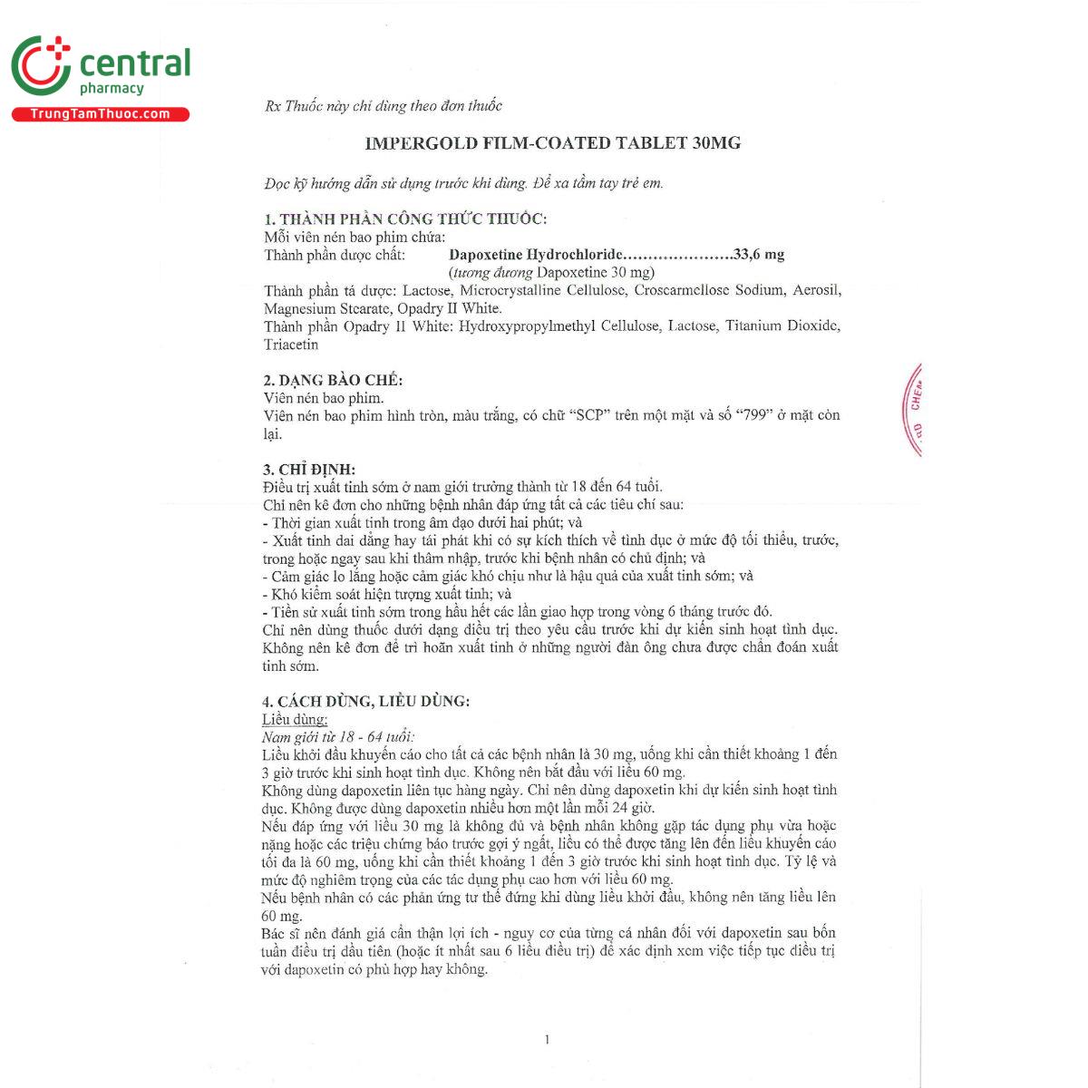 impergold film coated tablet 30mg 4 J3142
