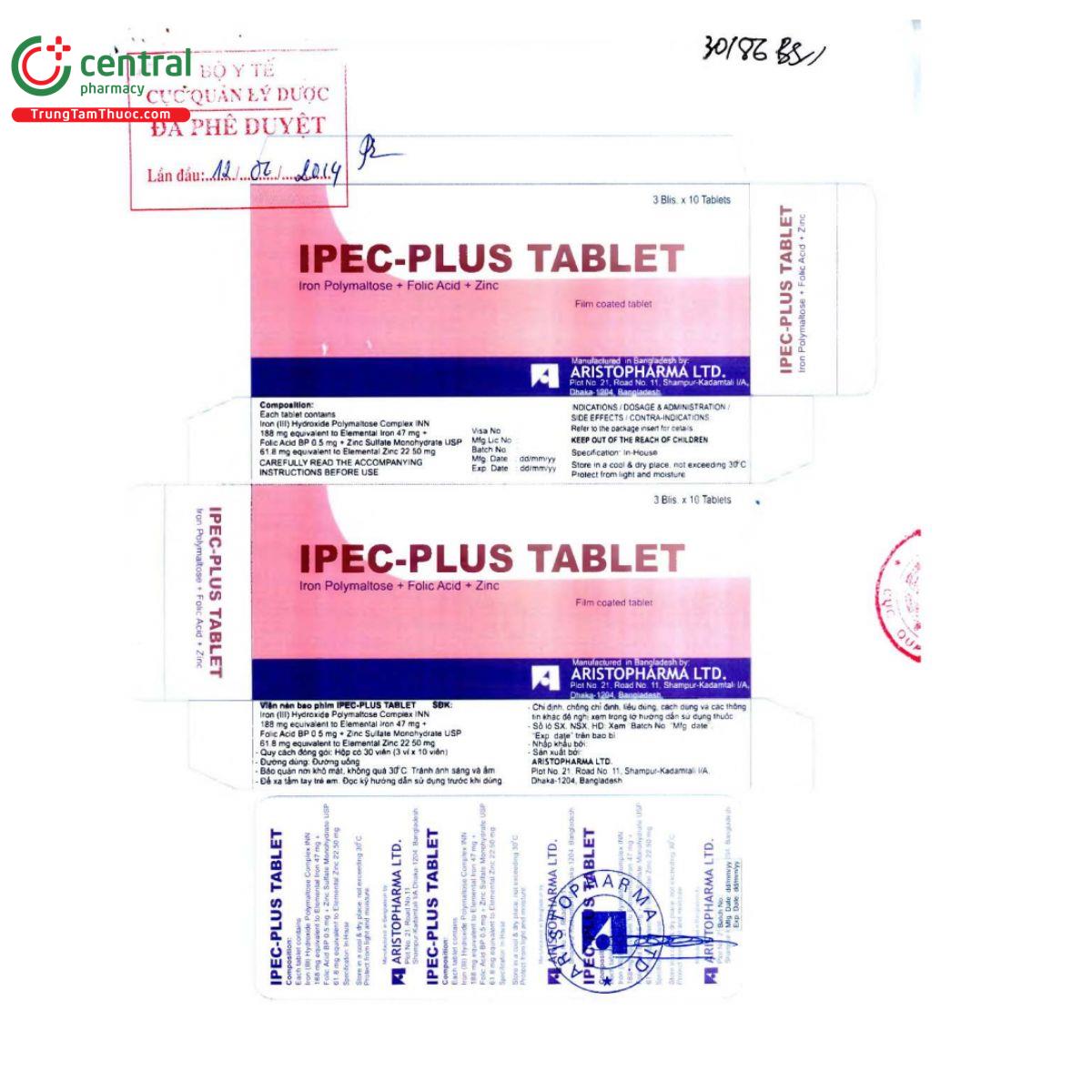 Thuốc Ipec-Plus Tablet phòng ngừa và trị thiếu sắt, kẽm, acid folic