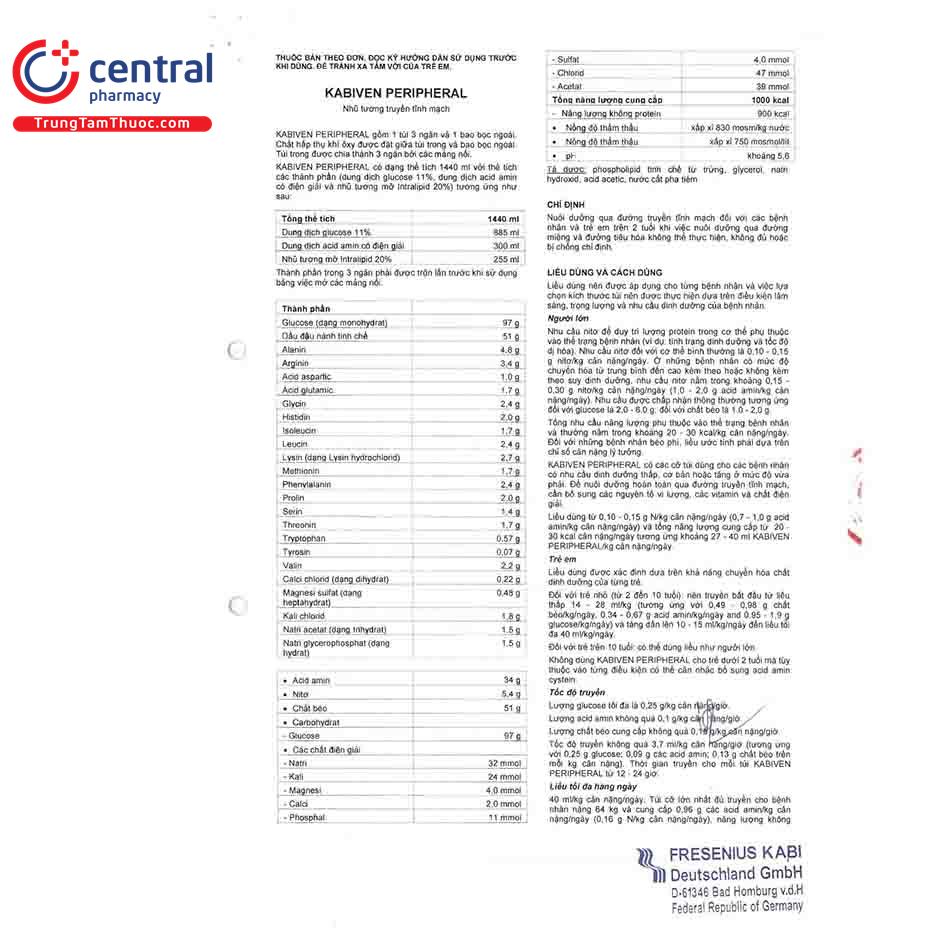 kabiven peripheral 1000 kcal 1440ml 2 Q6008