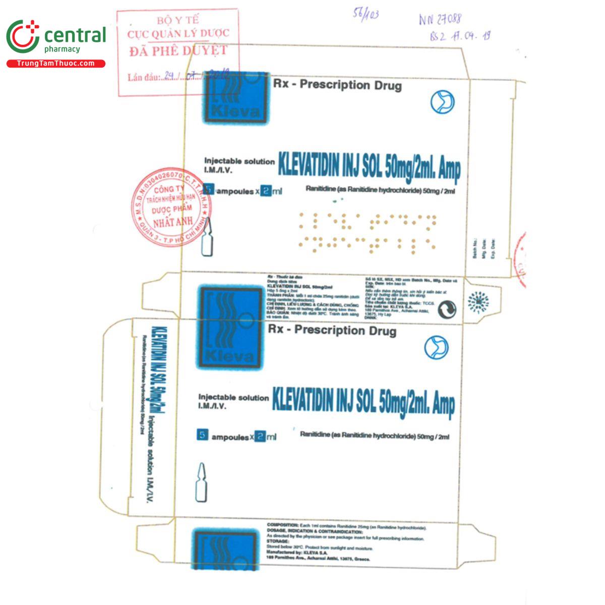 klevatidin inj sol 50mg 2ml amp 6 J3768 klevatidin inj sol 50mg 2ml amp 6 J3768