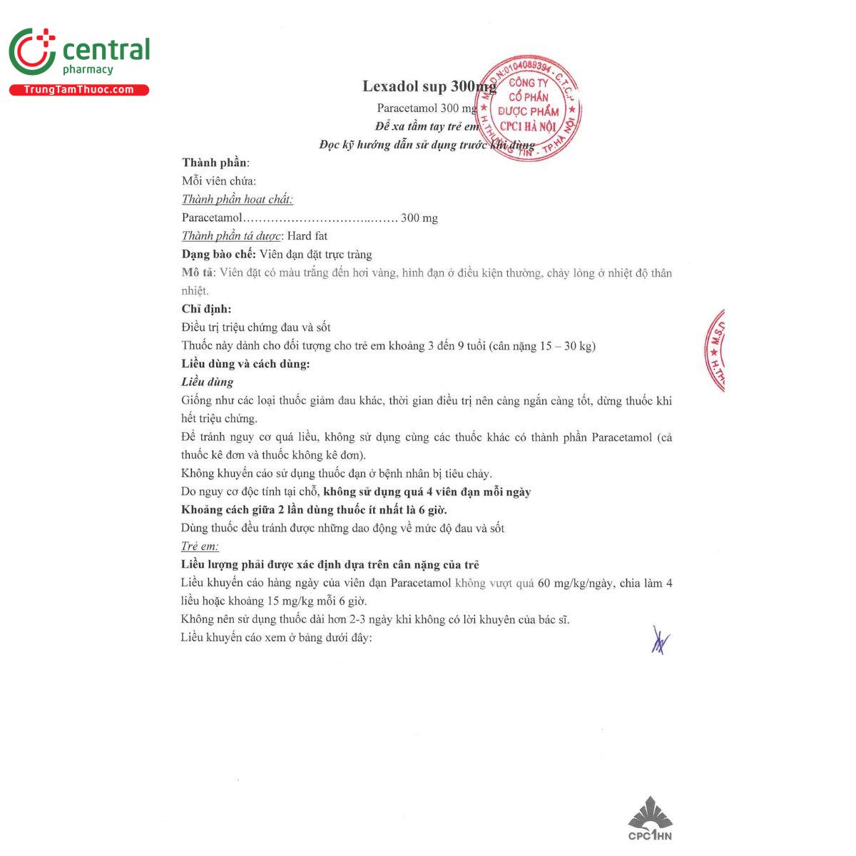 lexadol sup 300mg 3 D1108