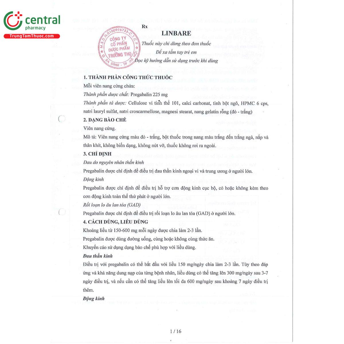 linbare 225mg 3 V8883