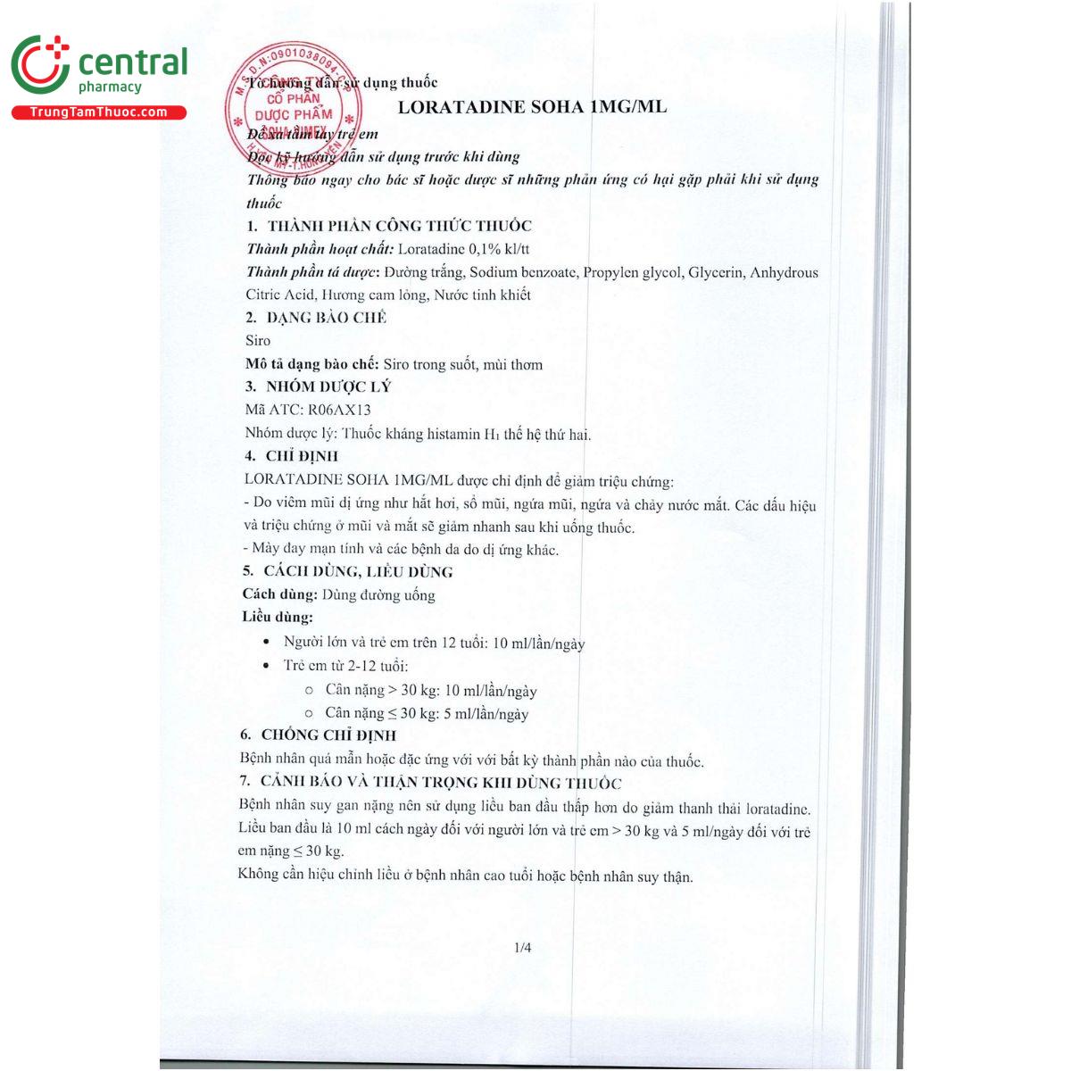 loratadine soha 1mg ml 6 E1048