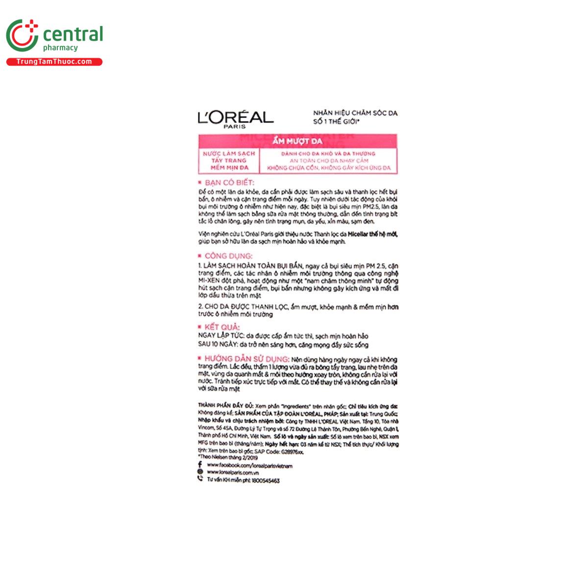 loreal micellar water 3 in 1 cho da kho 8 O5032