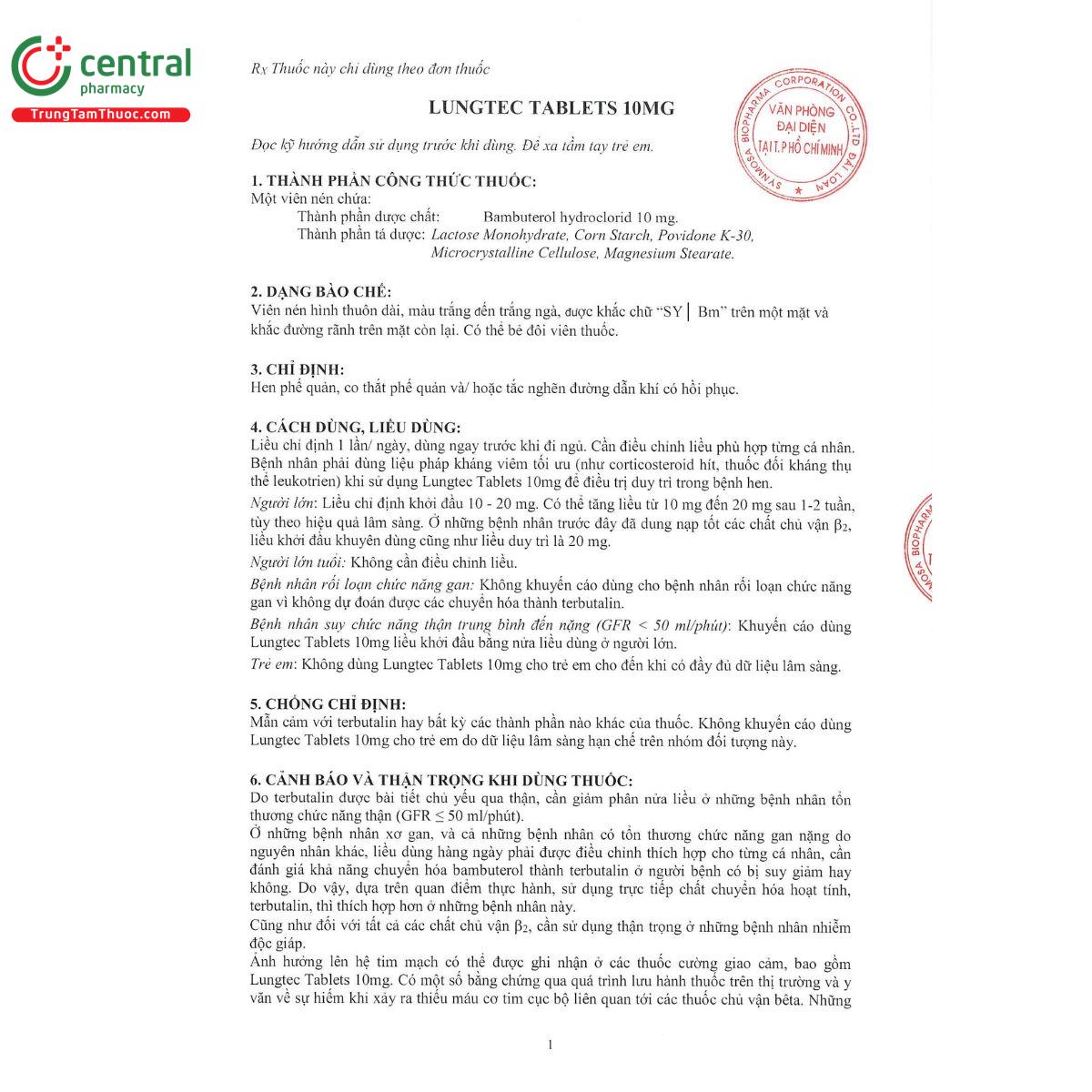 lungtec tablets 10mg 6 O6261