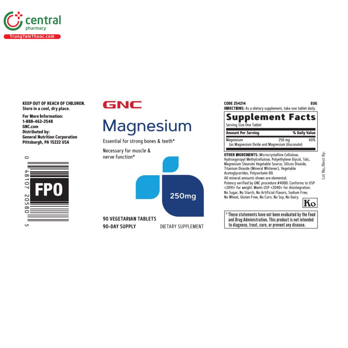 magnesium 250mg gnc 4 U8377