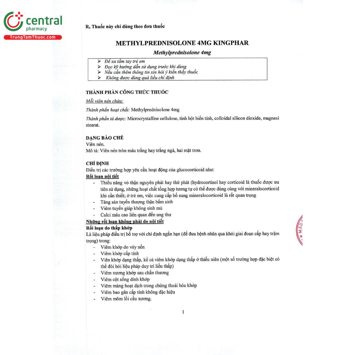 methylprednisolone 4mg kingphar 4 L4655