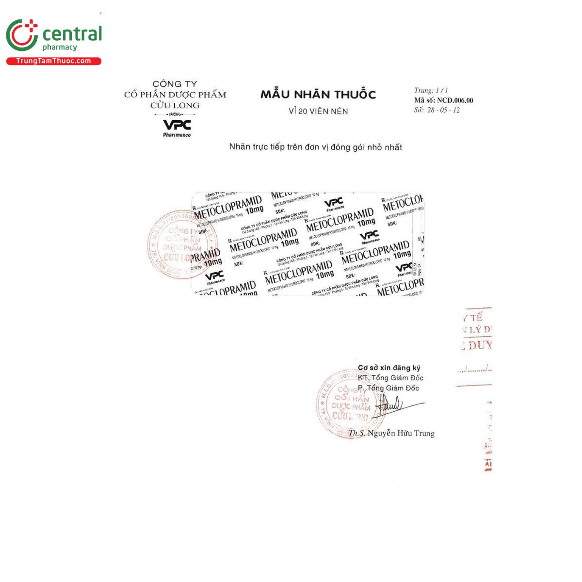 metoclopramid 10mg duoc pham cuu long 2 L4104