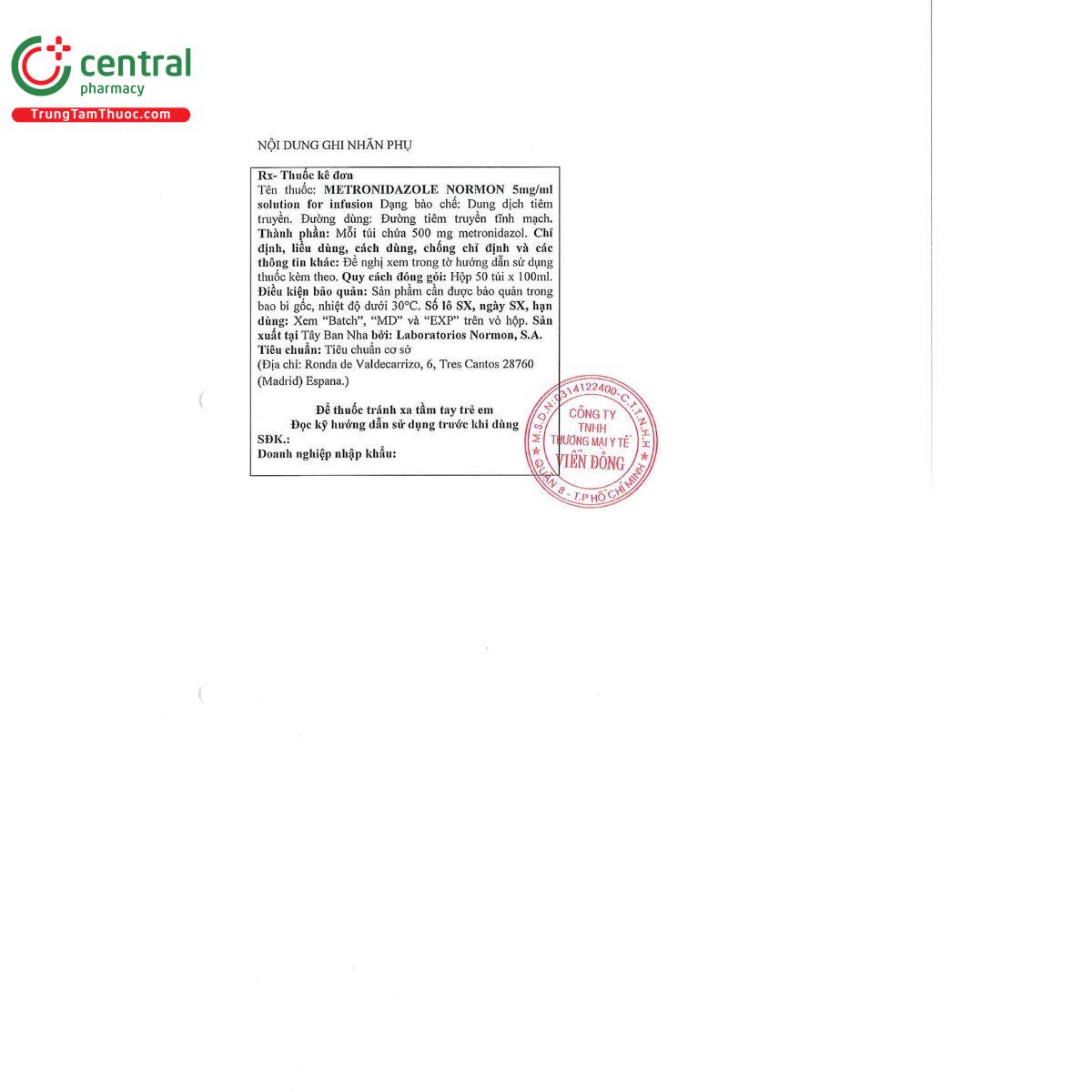 metronidazole normon 5mg ml solution fo infusion 4 P6320