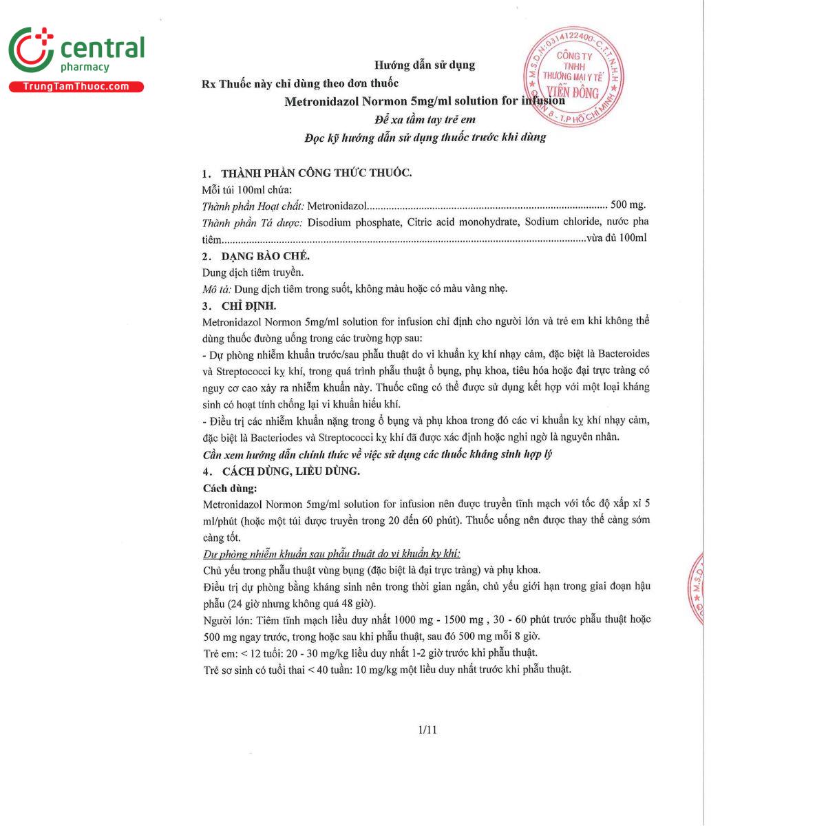 metronidazole normon 5mg ml solution fo infusion 5 J3683