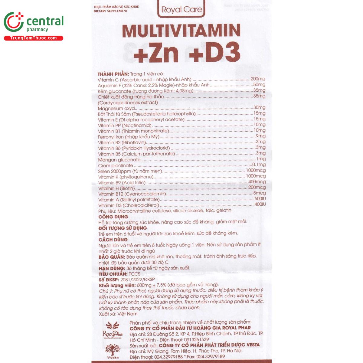 multivitamin zn d3 royal care 9 N5653