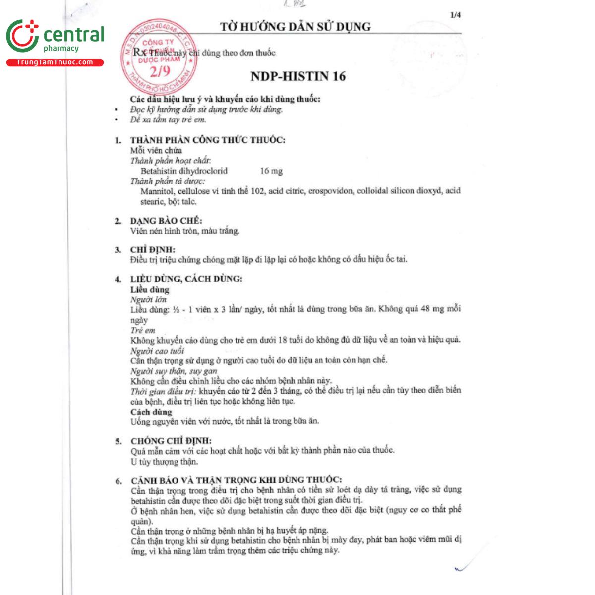 ndp histin 16mg 3 O6134 ndp histin 16mg 3 O6134