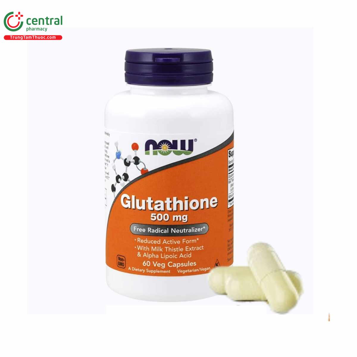 Now Glutathione 500mg lọ 60 viên hỗ trợ làm trắng da, đào thải độc tố