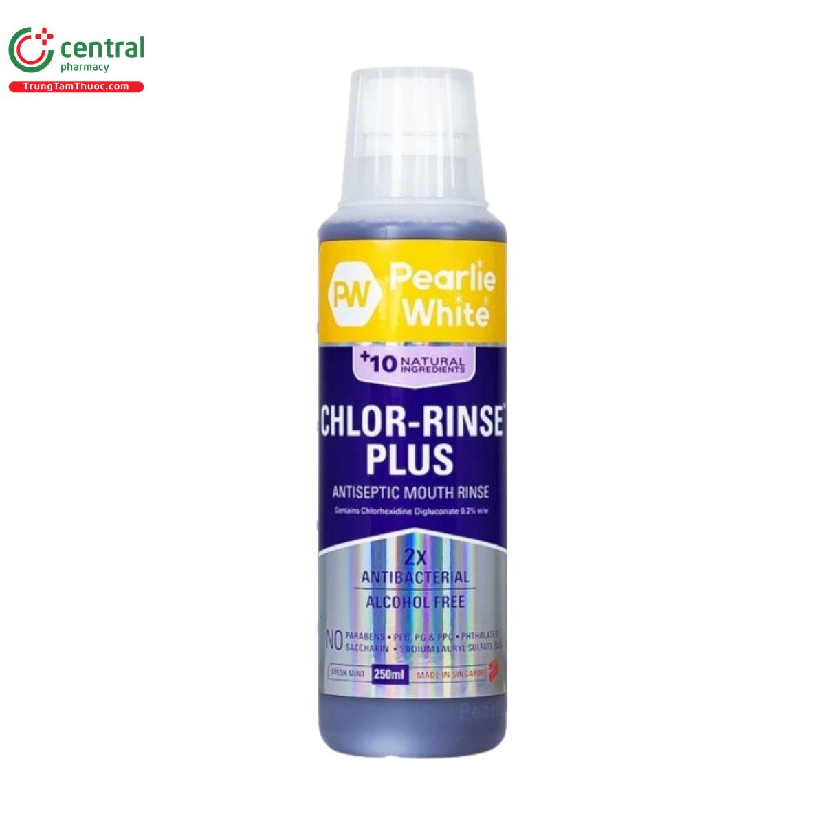 Nước Súc Miệng Pearlie White Chlor-Rinse Plus phòng ngừa sâu răng