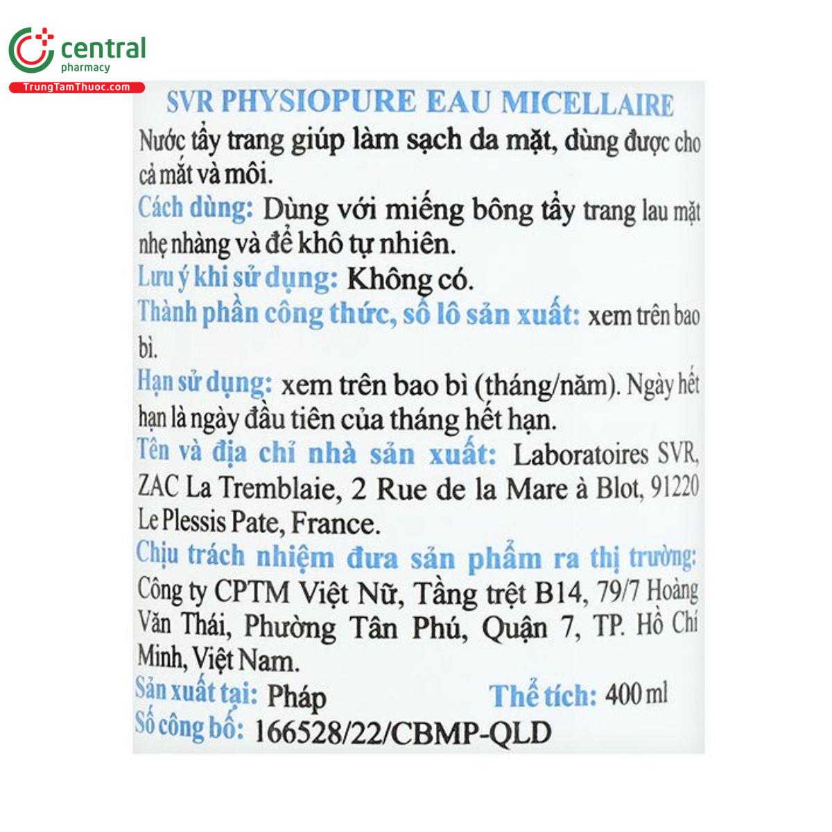 nuoc tay trang svr physiopure eau micellaire chai 400ml 6 L4361 nuoc tay trang svr physiopure eau micellaire chai 400ml 6 L4361