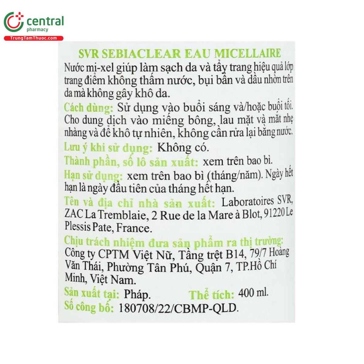 nuoc tay trang svr sebeiaclear eau micellaire 400ml 6 T7258