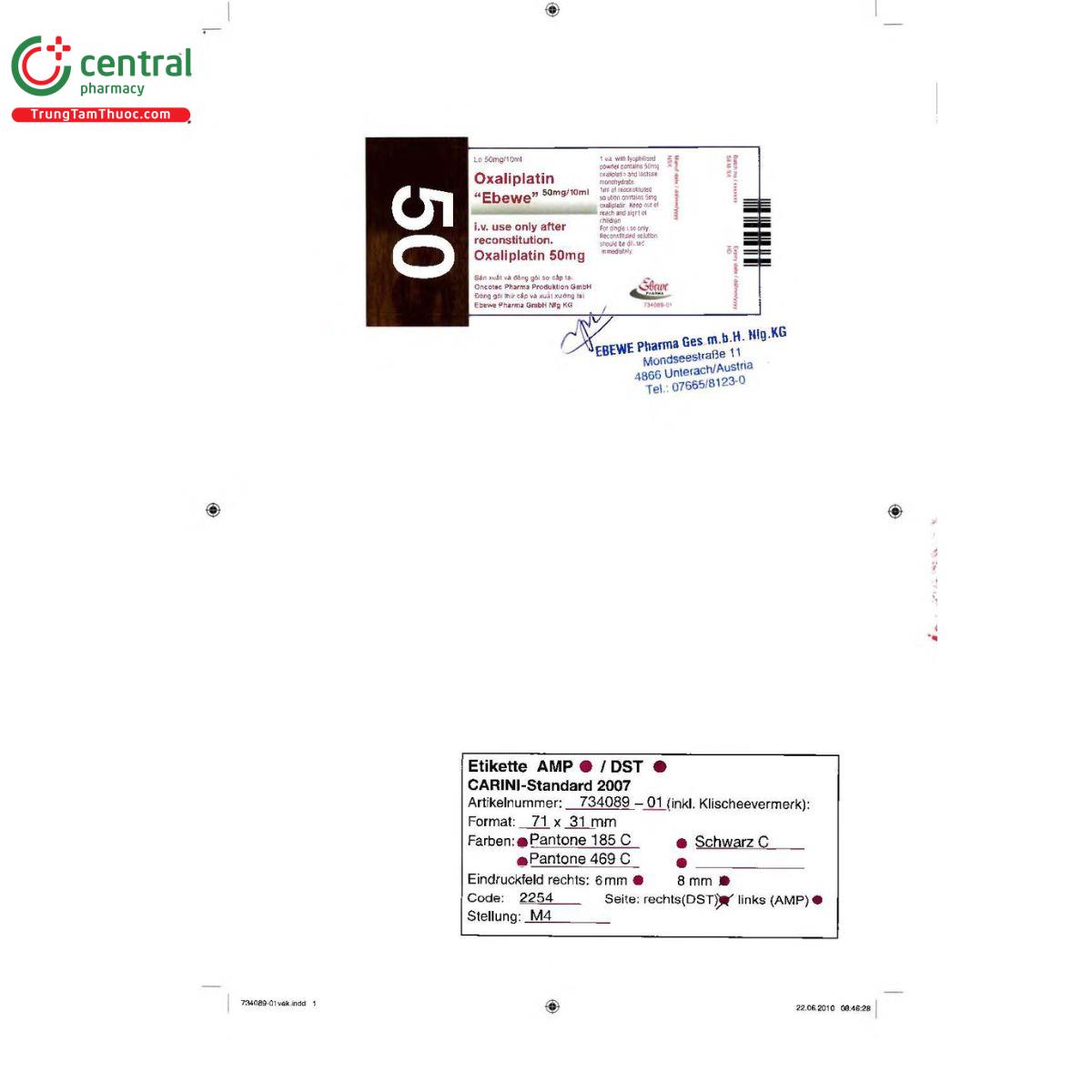 oxaliplatin ebewe 50mg 10ml 5 I3825