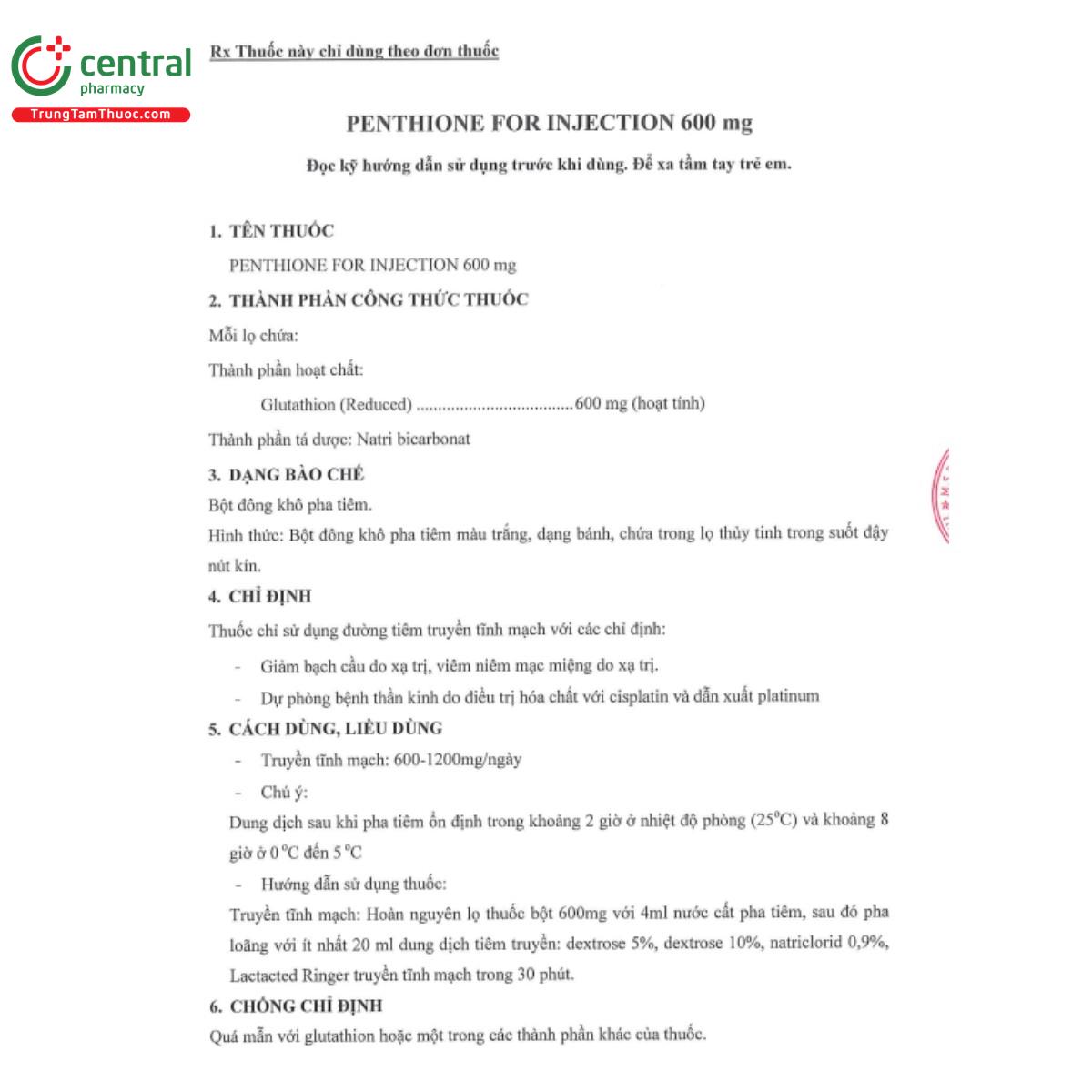 penthione for injection 600mg 4 Q6525