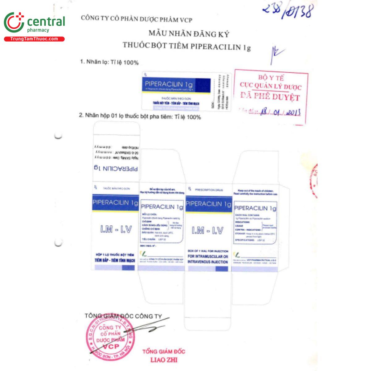 piperacilin 1g duoc pham pvc 8 B0178